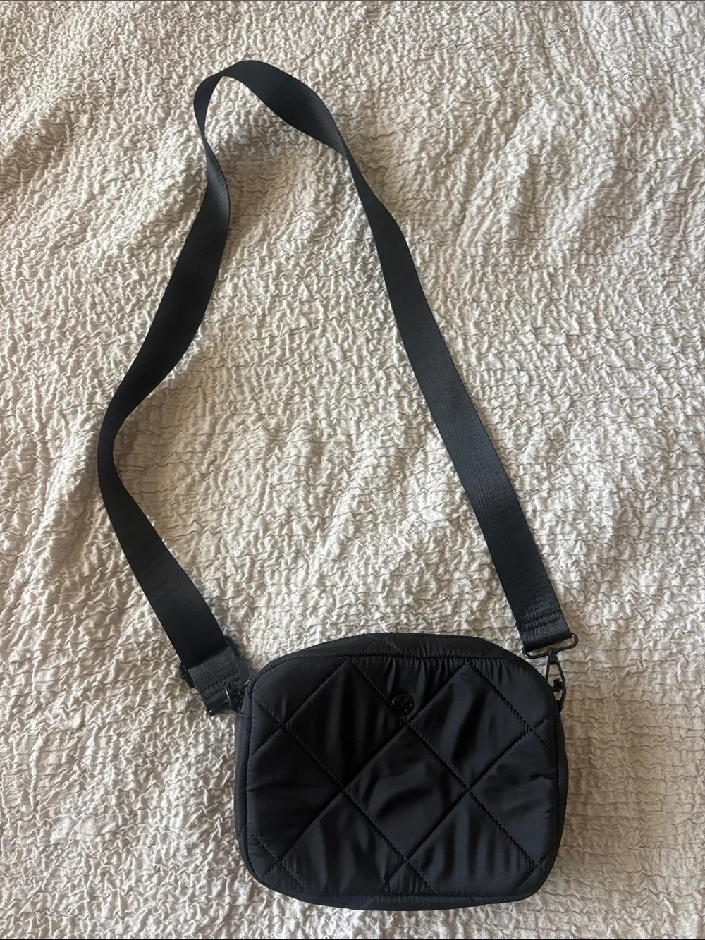 Black Quilted Crossbody Bag with Wide Adjustable Strap